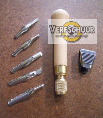ABIG Lino snijmesjesset (houder met schroef+5mesjes) 0.4mm dikte 121300 / 121500
