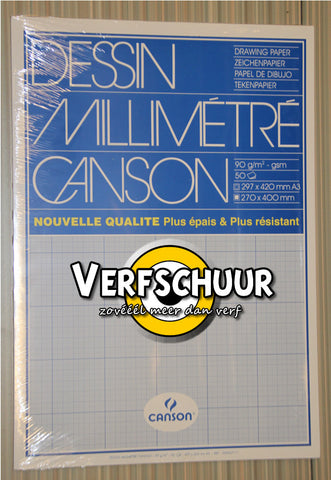 VL canson (50vel) 1-zijdig gelijmd a3 90g millimeterpapier blauw C200067111