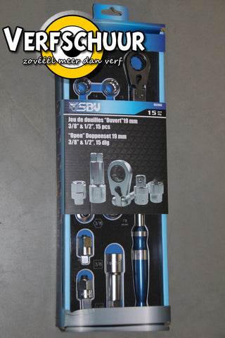 SBV open doppenset 19mm 3/8"&1/2" 15dlg 52063