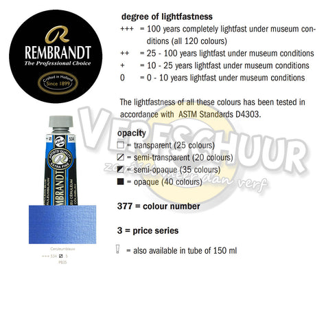 Rembrandt Olieverf tube 40 ml kleur:534 (Ceruleumblauw) serie:5