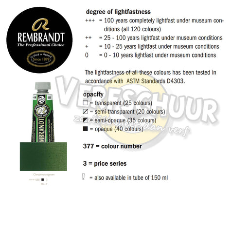 Rembrandt Olieverf tube 40 ml kleur:668 (Chroomoxydgroen) serie:3