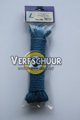Gevlochten touw 100% PP 5mm-20m kleur BL/GEEL/GR